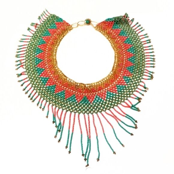 Vintage Hand Woven Seed Bead Collar Style Statement Necklace - Picture 6 of 10